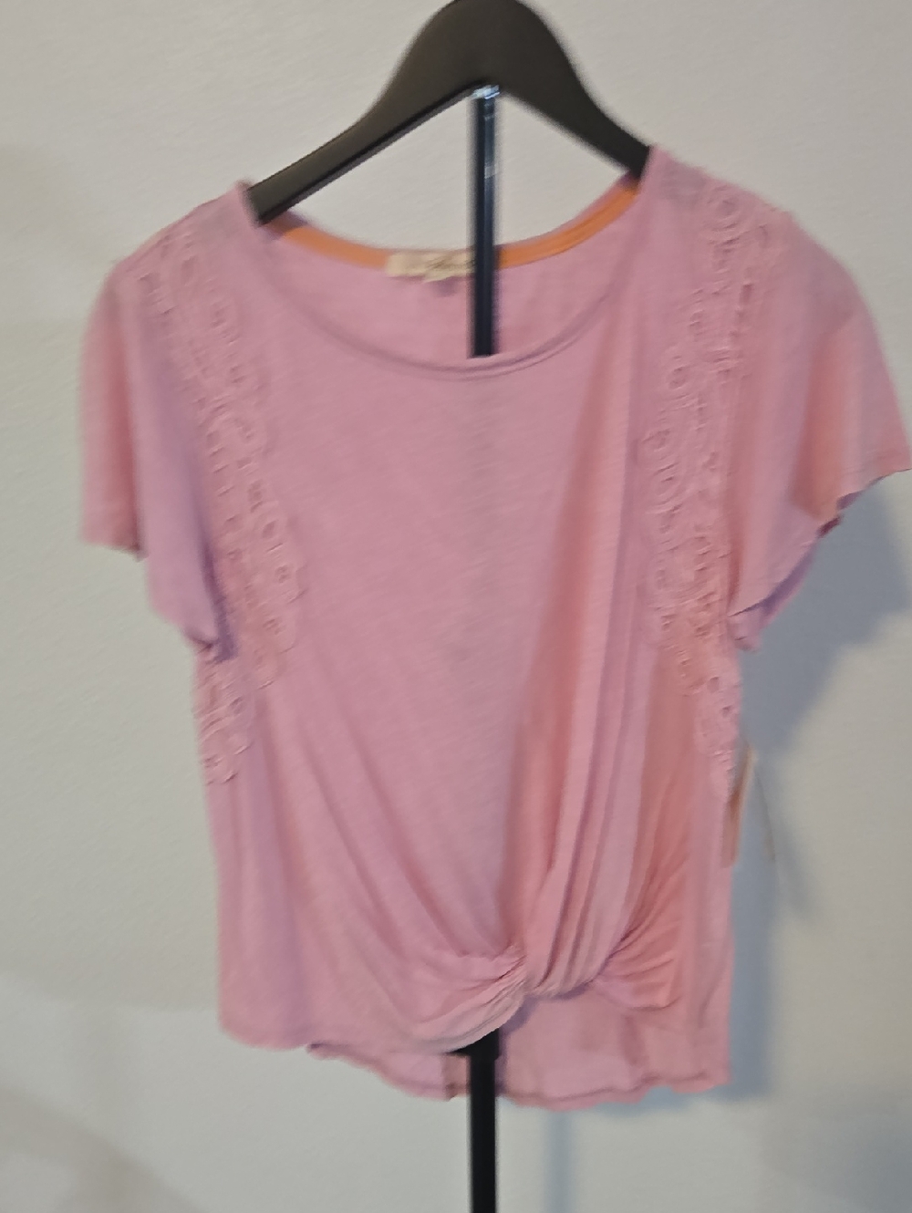 Rewind Pink Short Sleeve Twist Front Lace Top
